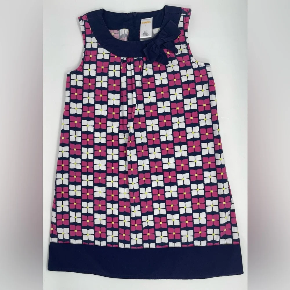GYMBOREE: Shift Dress; Pink/White, Sleeveless, Size 7 Geometric Pattern, Flowers